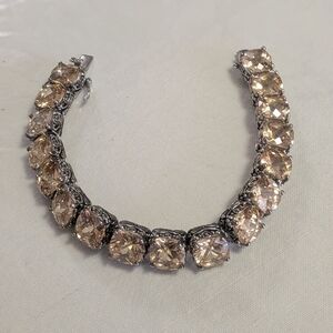 Park Lane Topaz Orange Faceted CZ Signature 7.5" Tennis Bracelet Silver/Goldtone